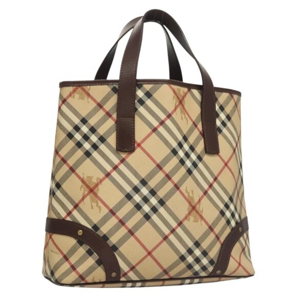 BURBERRY Nova Check Hand Bag PVC Beige Auth 121465 - Picture 1 of 16